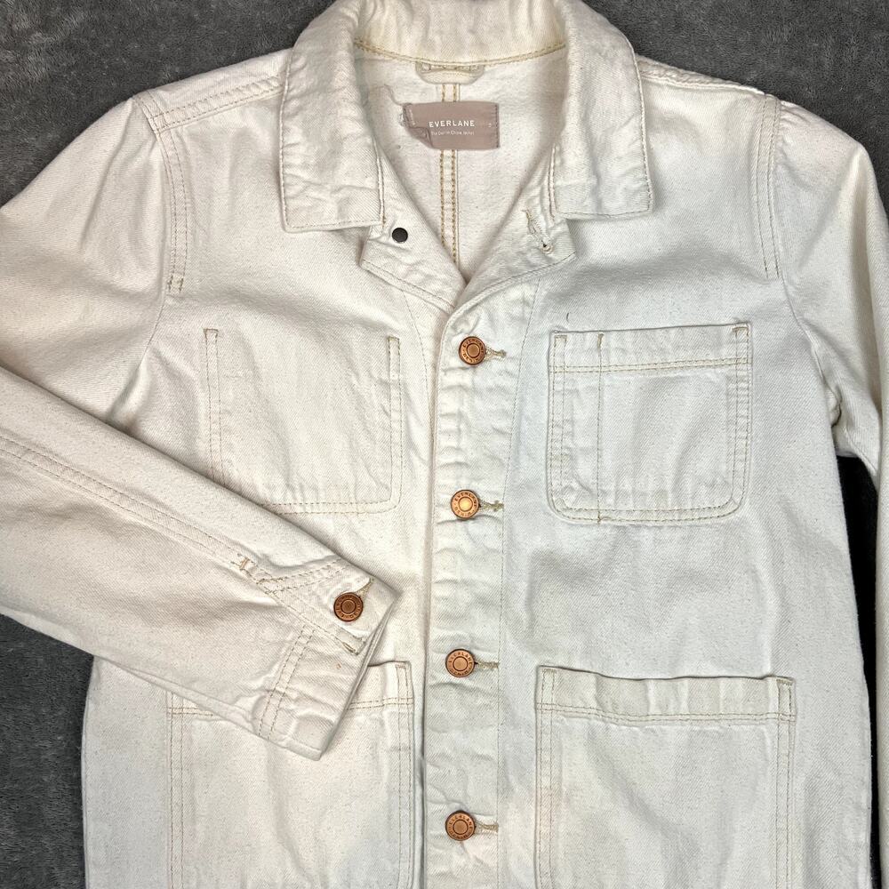 Everlane Denim Chore Jacket Womens XS Ivory Patina Organic Cotton Minimalist - Picture 2 of 9